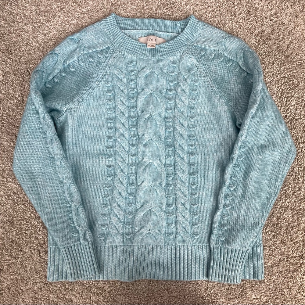LOFT Petite Textured Cable Sweater Cloudy Morning Melange SP